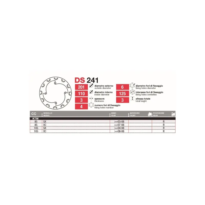 Discos De Freno Tras Ktm 85-105 Sx-Xc - DS241