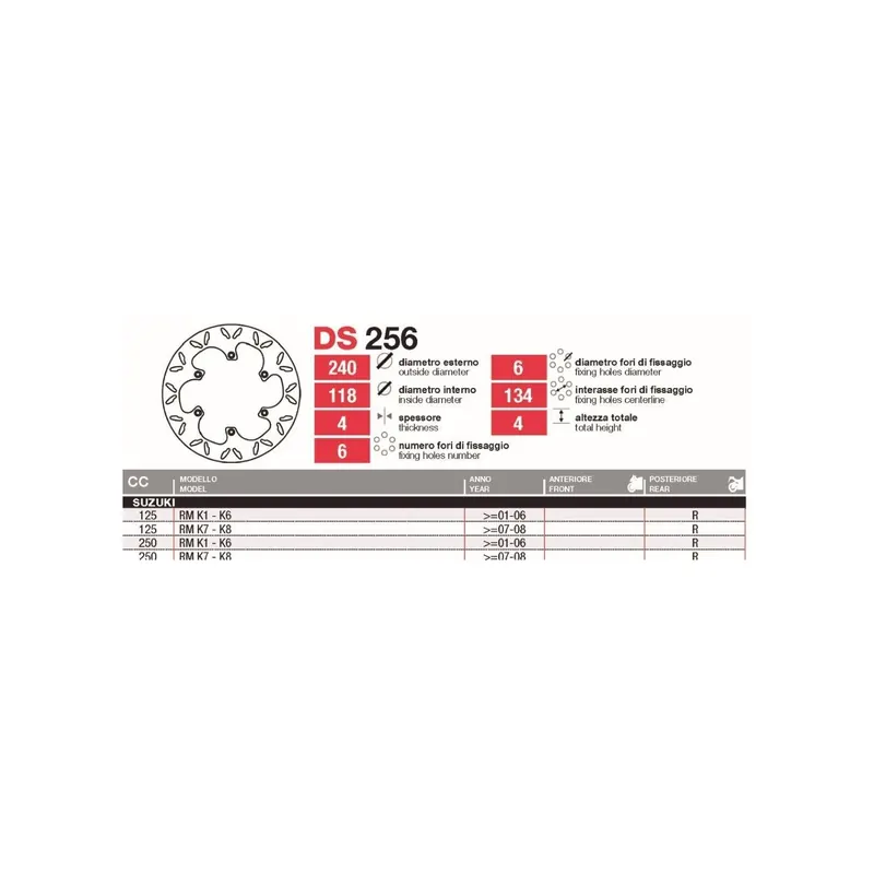Discos De Freno Tras Suzuki Rm 125-250 - DS256
